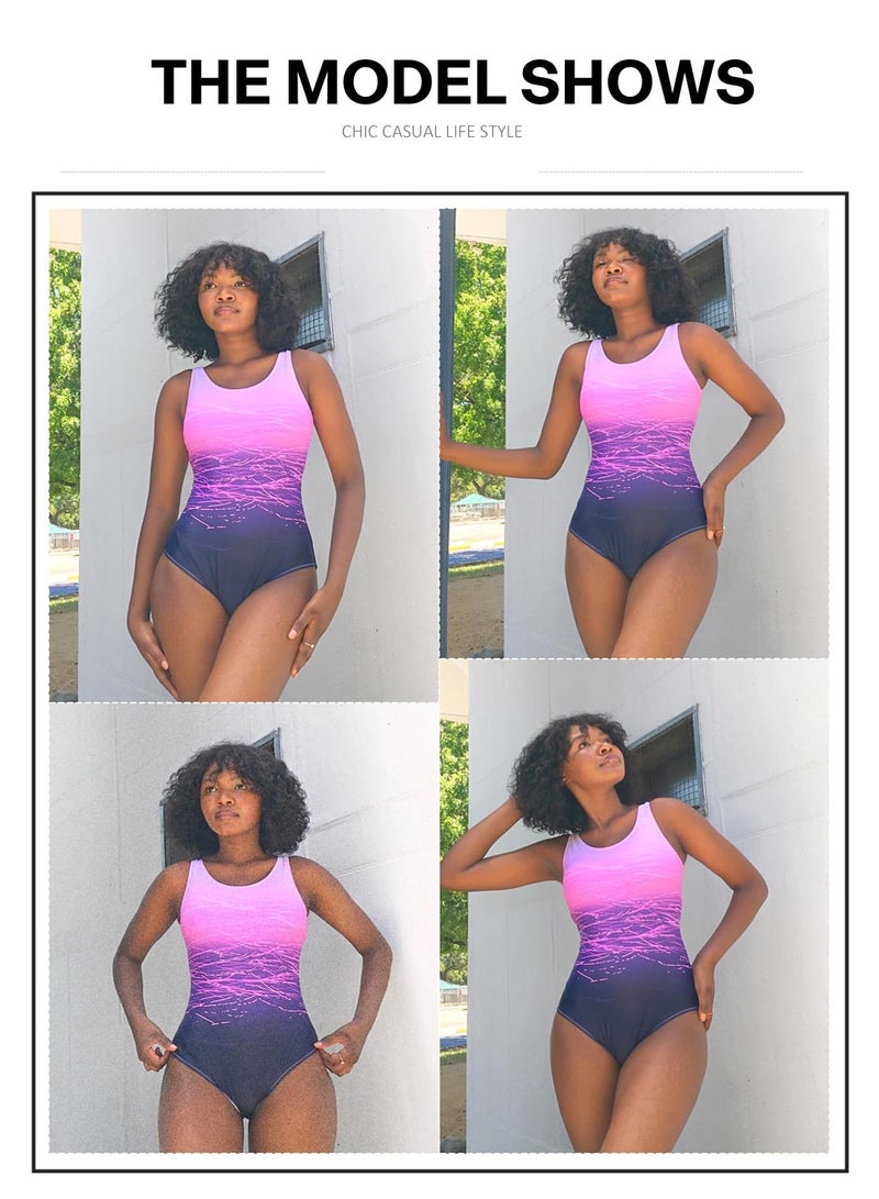 Aleumdr Women's One Piece Swimwear Swimsuits Bathing Suits Criss Cross Backless Tummy Control Sports Active Monokini Plus Size One Piece Purple Medium - Image 4